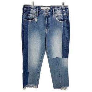 Hidden Jeans Distressed Patchwork Crop Denim Raw Hem Y2K‎ Grunge Style Size 27